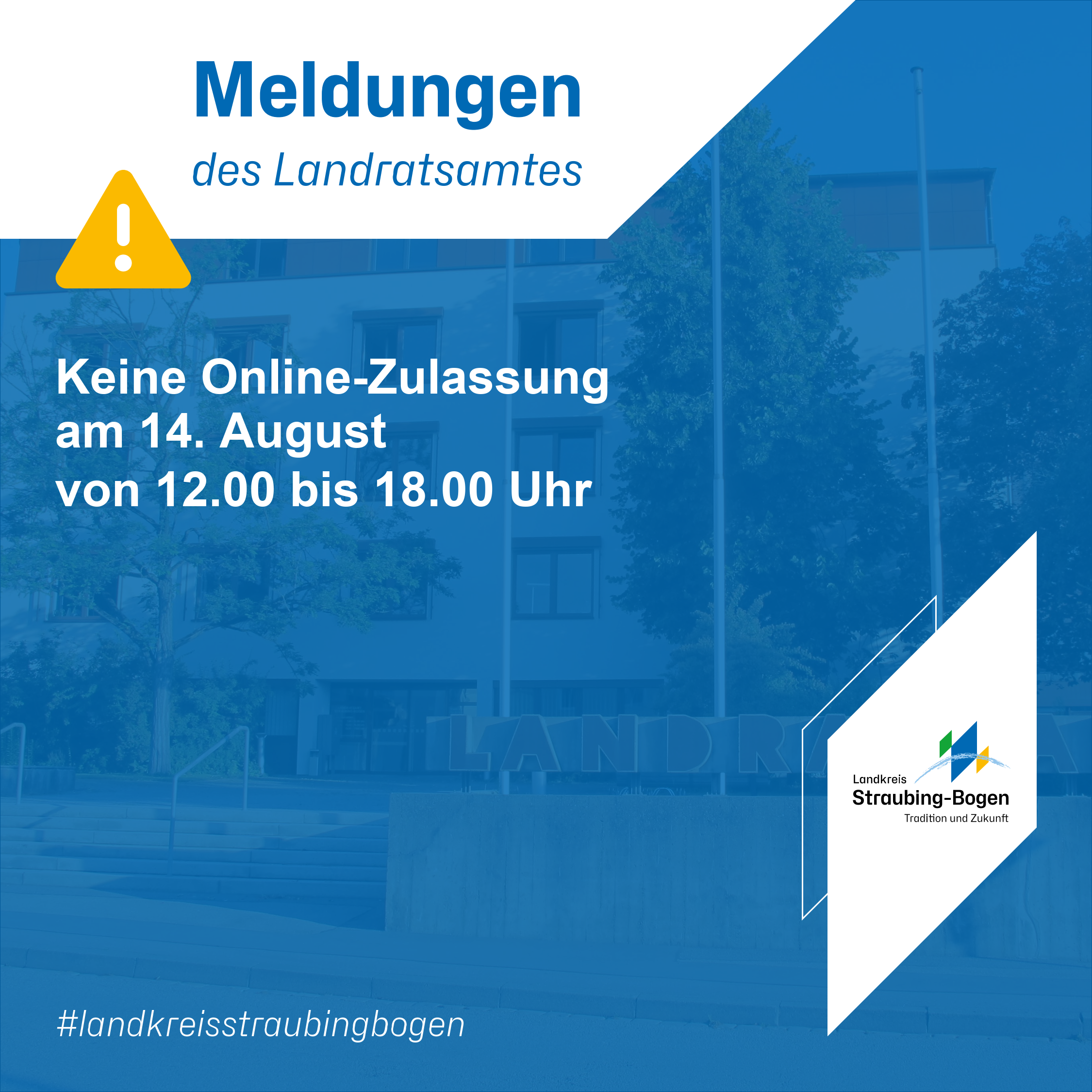 Online-Zulassung am Mittwoch, 14. August, von 12 bis 18 Uhr, wegen eines Updates nicht möglich