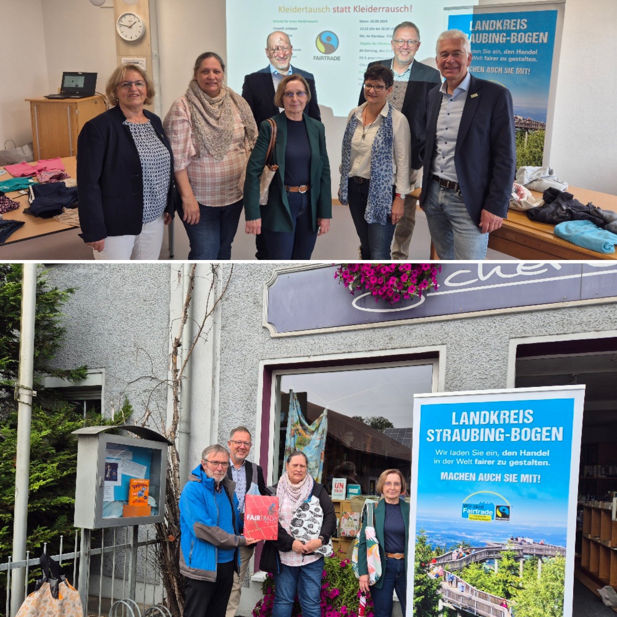 Die Fairtrade-Steuerungsgruppe zu Besuch in der Nardini-Realschule und beim Bücher`gschäft.