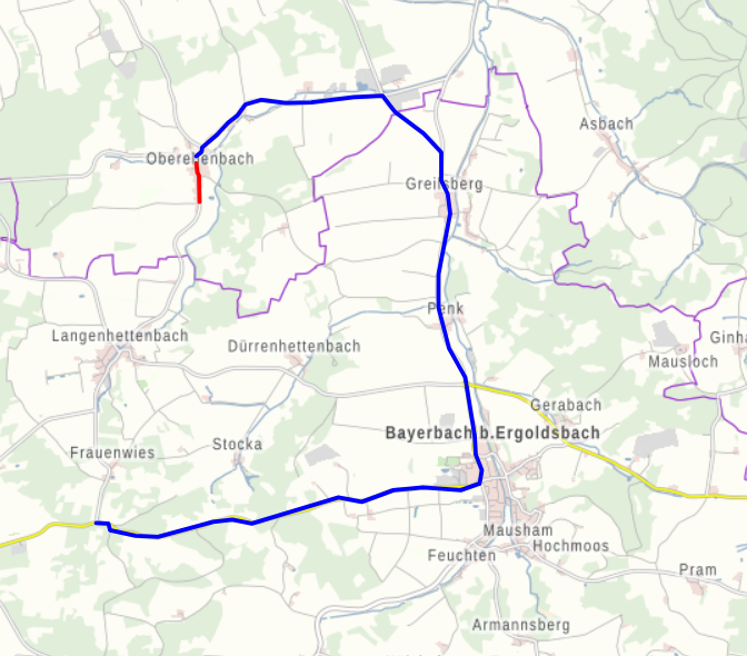 Kreisstraße SR 56, Ortsdurchfahrt Oberellenbach, von Montag, 7. Oktober, bis Freitag, 20. Dezember, gesperrt 