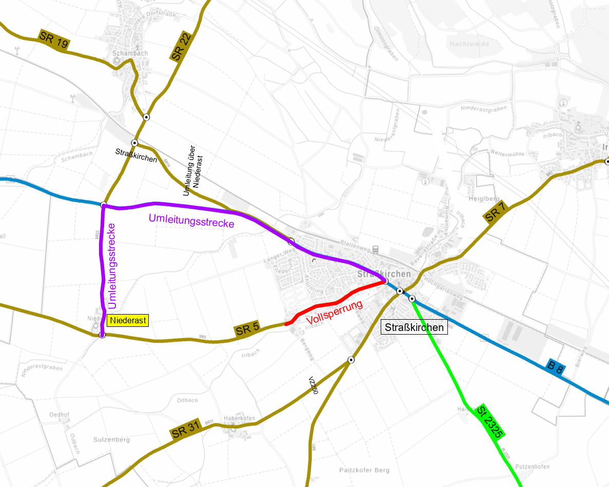 Kreisstraße SR 5 wegen Straßenbauarbeiten in Straßkirchen, Lindenstraße gesperrt